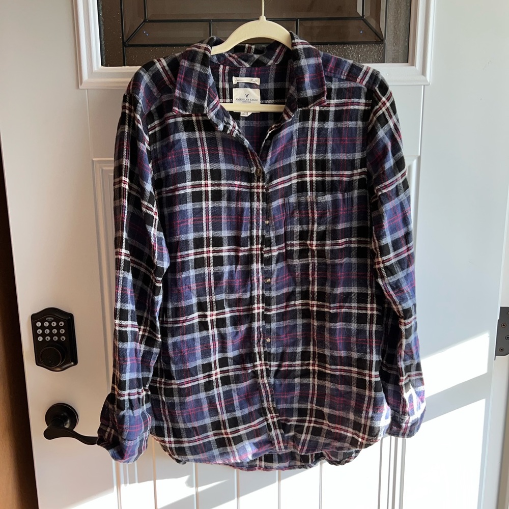 American Eagle Blue Plaid Flannel Size Large